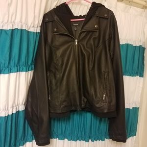 NWOT double zip faux leather hooded jacket